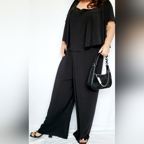 Emma & Michelle Plus Size Jumpsuit Stretch Pull On Flutter Sleeves Black 3X - Picture 13 of 16